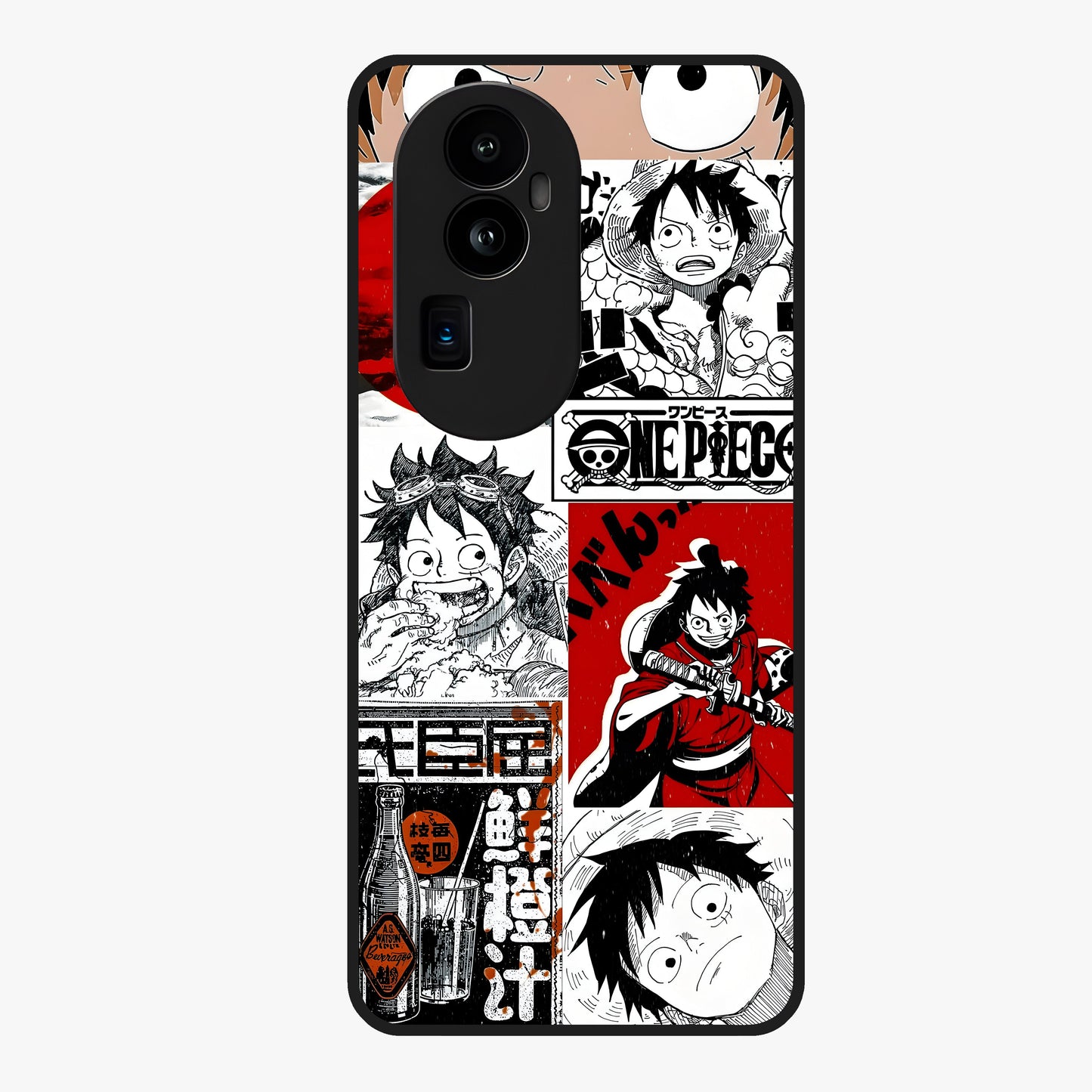 Strawhat Chaos Panels Glass Case showing flat back view with anime inspired chaos panel artwork and glossy glass finish.