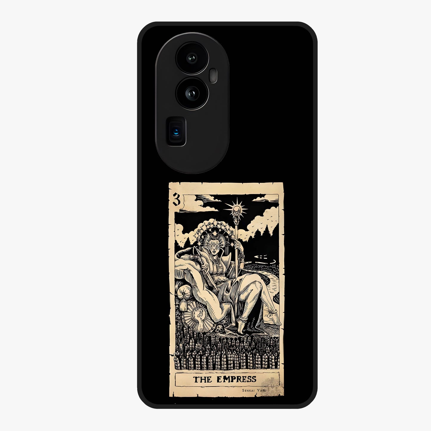 The Empress Glass Case showing flat back view with regal feminine artwork and glossy glass finish.