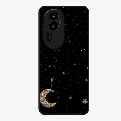 Twinkle Star With Half Moon Glass Case showing flat back view with star and half moon artwork and glossy glass finish.