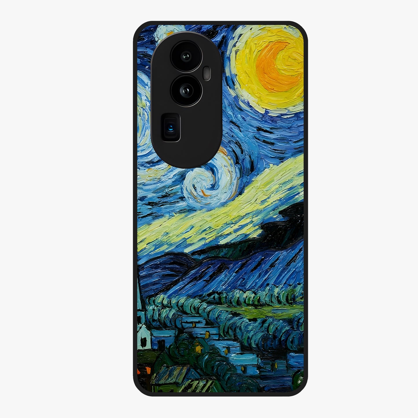 Van Gogh Art Glass Case showing flat back view with classic painterly artwork inspired by Van Gogh style and glossy glass finish.