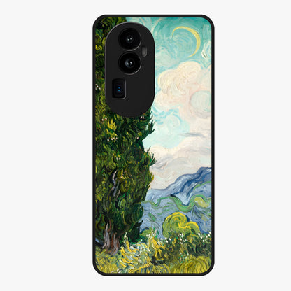Van Gogh Vintage Art Glass Case showing flat back view with vintage painterly artwork inspired by Van Gogh style and glossy glass finish.