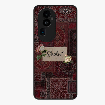 Velvet Wine Pattern Custom Name Glass Case showing flat back view with elegant wine colored pattern artwork and personalized name design.