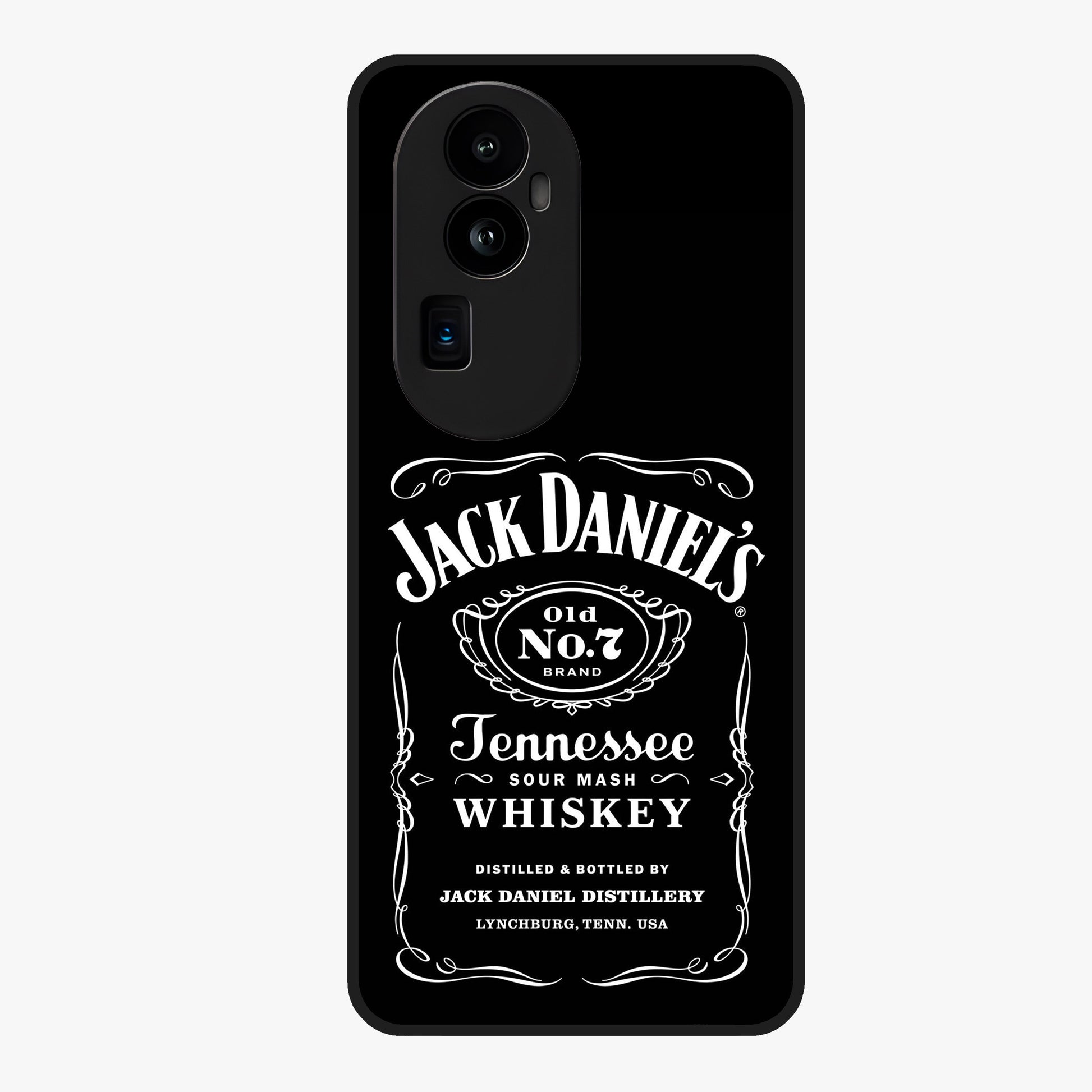 Vintage Whiskey Heritage Glass Case showing flat back view with classic whiskey inspired artwork and glossy glass finish.