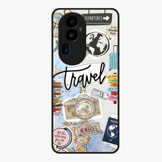 Wanderlust Journal Glass Case showing flat back view with travel inspired artwork and glossy glass finish.