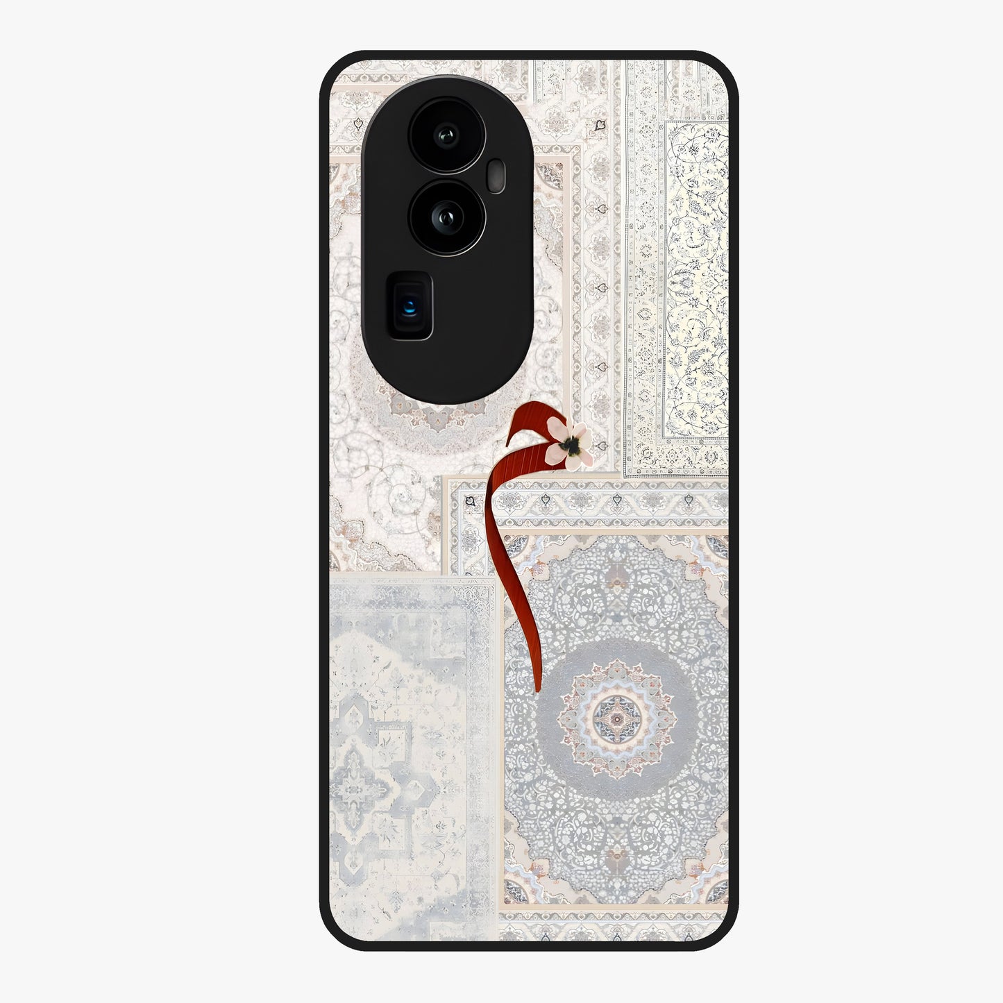 White Aesthetic Bow Glass Case showing flat back view with minimal bow artwork and glossy glass finish.