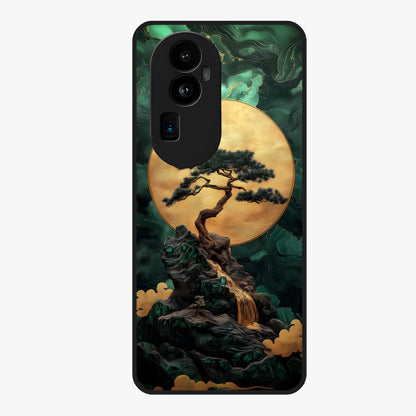 Zen Moon Rise Glass Case showing flat back view with calm moonrise artwork and glossy glass finish.