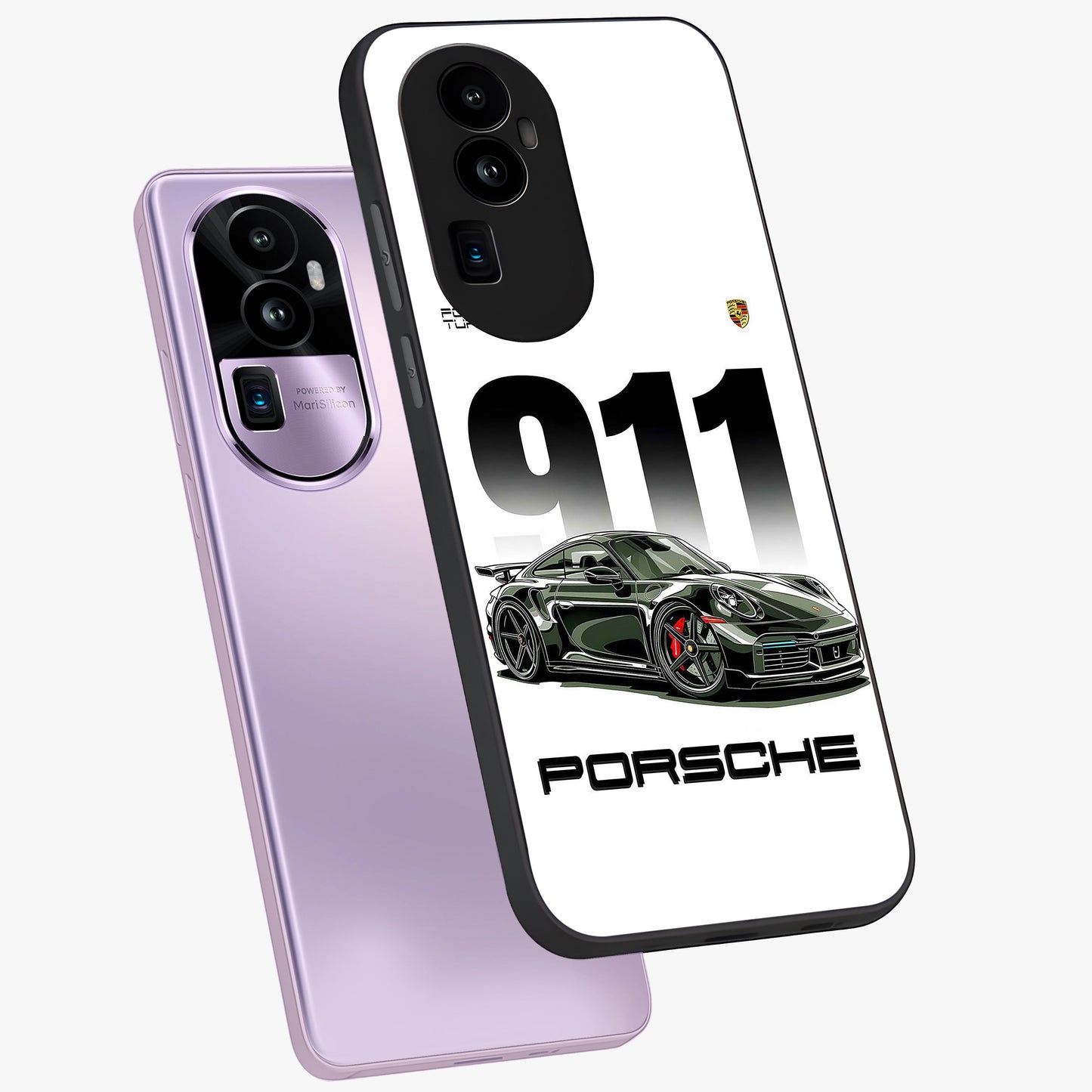 911 Turbo Dominance Glass Case displayed in premium angled mockup highlighting sporty car illustration and sleek glass surface.