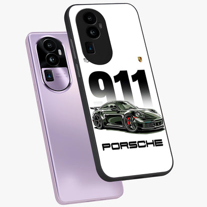 911 Turbo Dominance Glass Case displayed in premium angled mockup highlighting sporty car illustration and sleek glass surface.