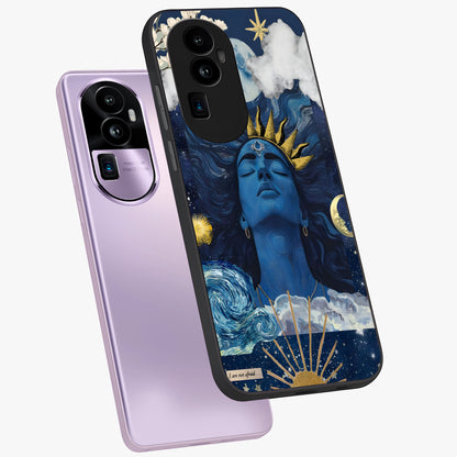 Aesthetic Lord Shiva Glass Case displayed in angled mockup highlighting spiritual Shiva illustration and sacred aesthetic design.