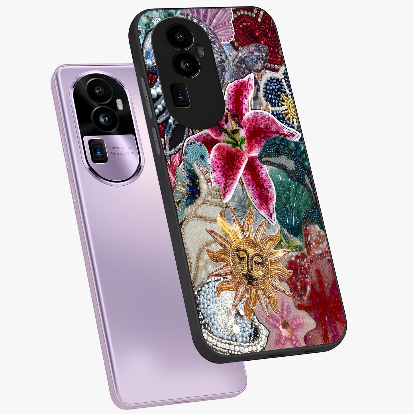 Beaded Garden Fantasy Glass Case displayed in angled mockup highlighting fantasy inspired floral bead pattern.