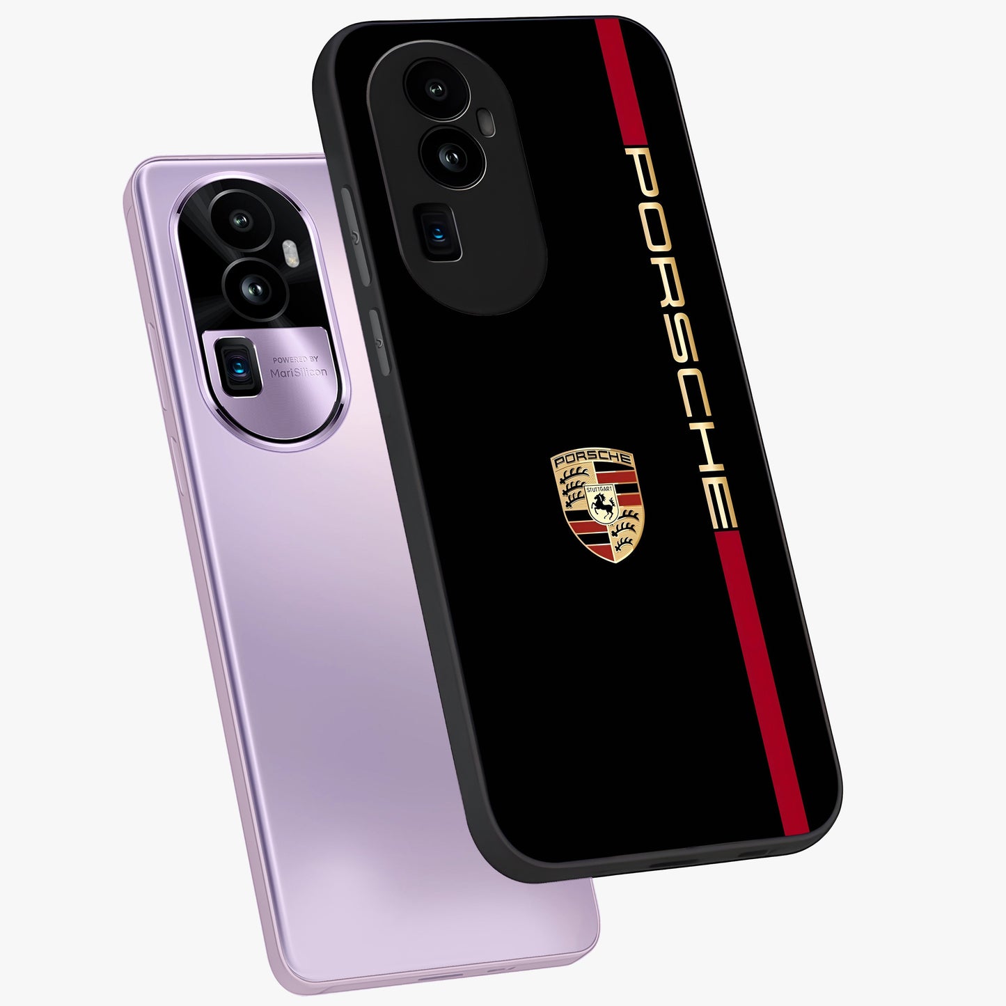 Black Minimal Porsche Glass Case displayed in angled mockup highlighting modern minimal car illustration and clean aesthetic design.
