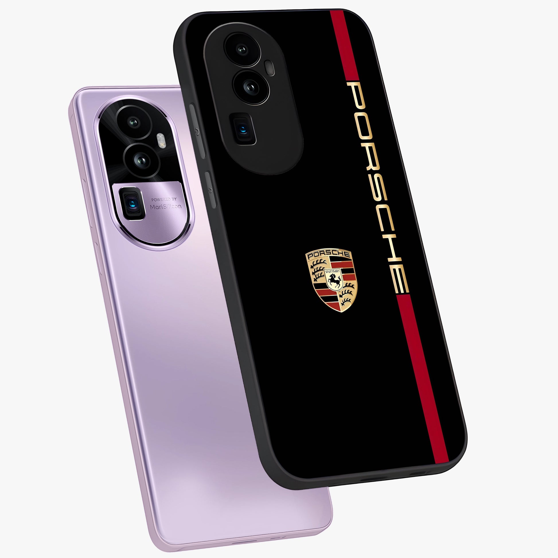 Black Minimal Porsche Glass Case displayed in angled mockup highlighting modern minimal car illustration and clean aesthetic design.