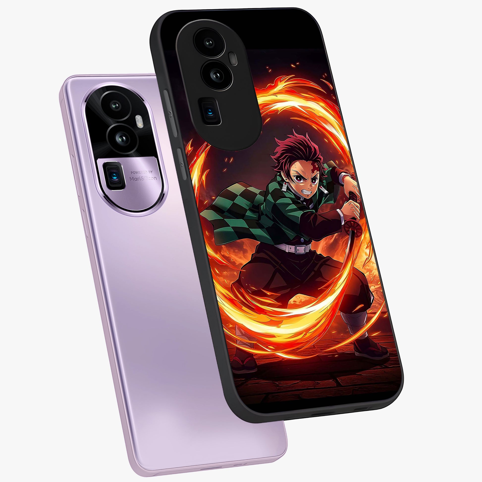 Blazing Sword Resolve Glass Case displayed in angled mockup highlighting powerful sword illustration and bold fantasy theme.