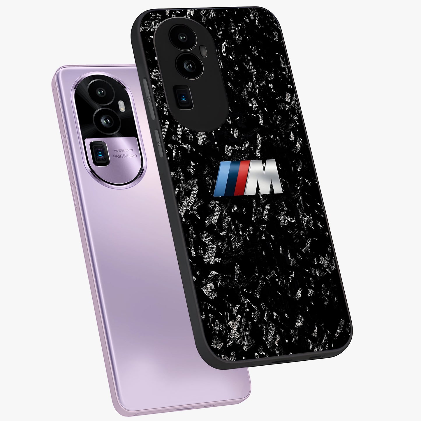 Carbon Speed Mark Glass Case displayed in angled mockup highlighting racing inspired carbon design and sleek aesthetic style.