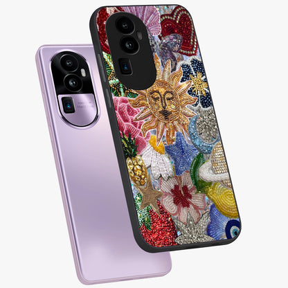 Celestial Floral and Playful Glass Case displayed in angled mockup highlighting playful floral design with dreamy celestial elements.
