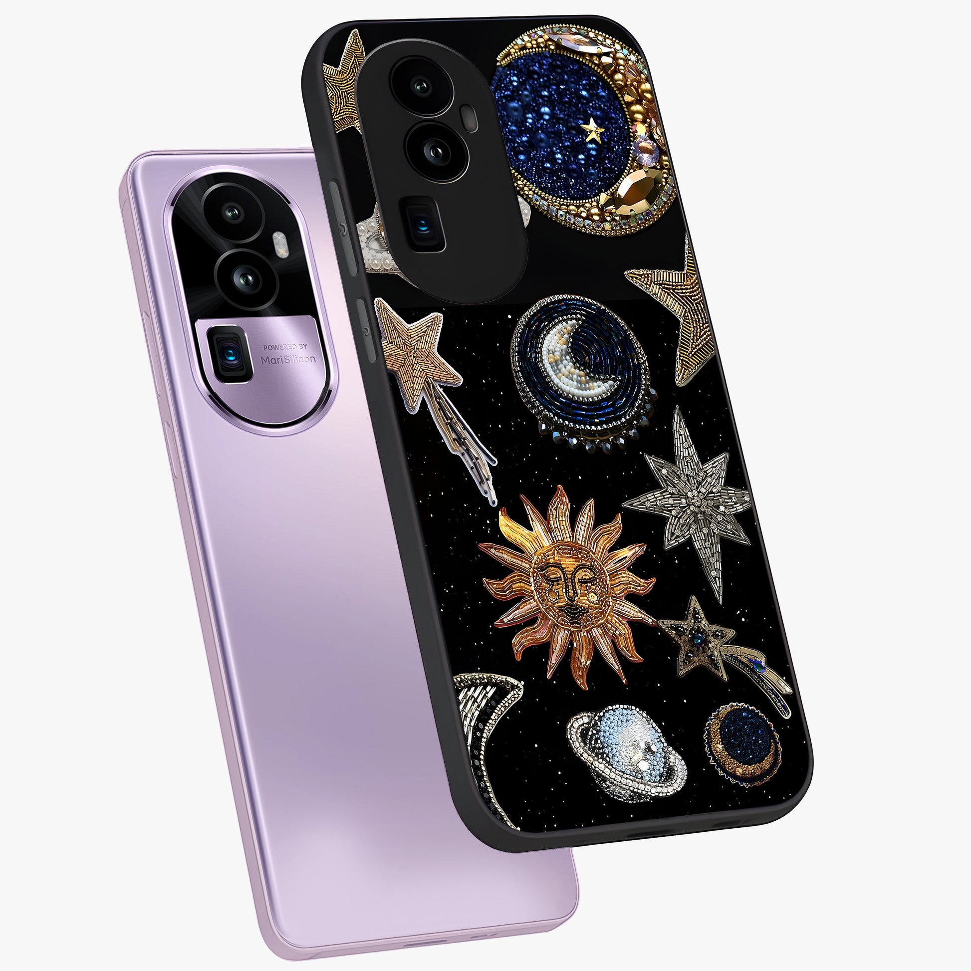 Celestial Gem Constellations Glass Case displayed in angled mockup highlighting gemstone inspired constellation design.
