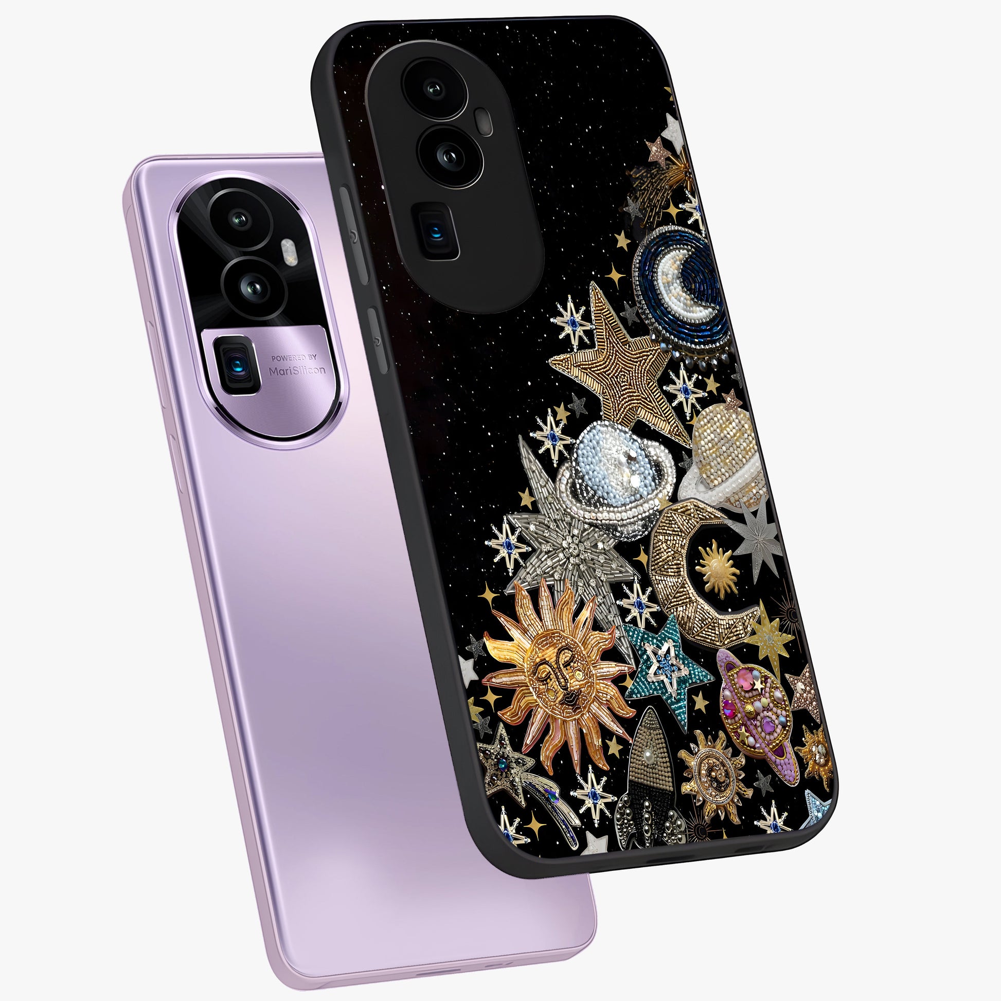 Cosmic Sparkle Dreams Glass Case displayed in angled mockup highlighting dreamy star sparkle design with celestial aesthetic.
