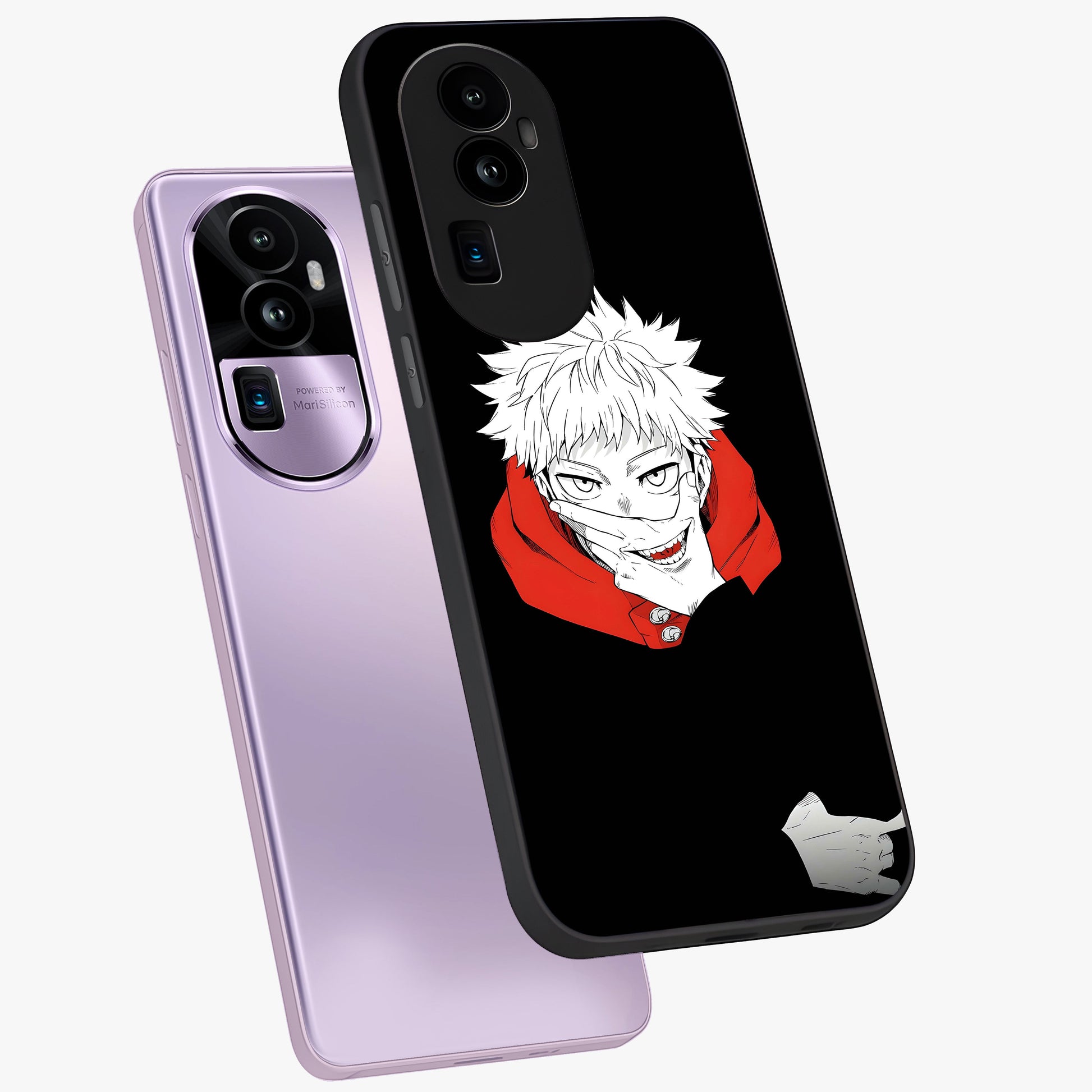 Crimson Chaos Smile Glass Case displayed in angled mockup highlighting edgy crimson smile design with graphic aesthetic.