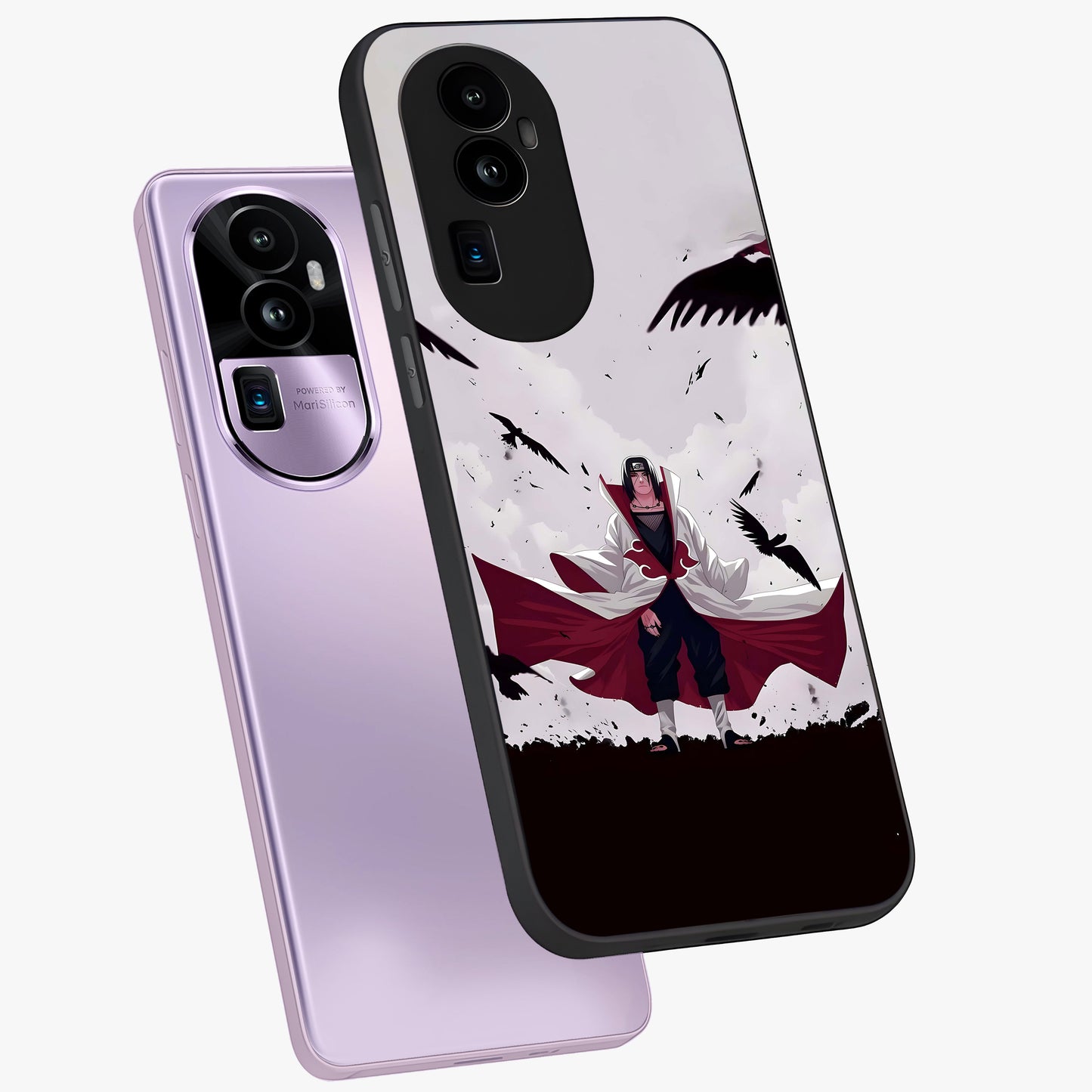 Crimson Crow Ascension Glass Case displayed in angled mockup highlighting powerful crow illustration with dark crimson aesthetic.