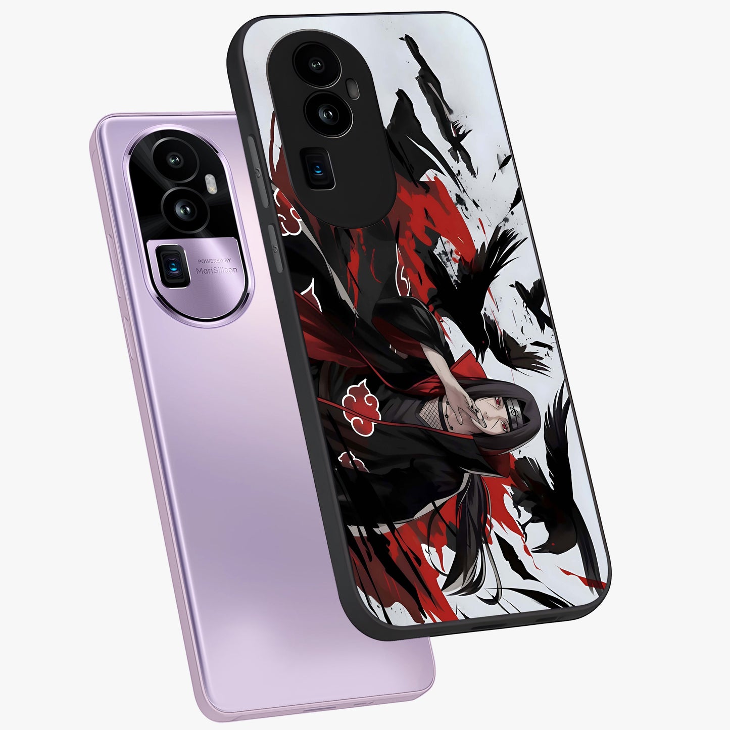 Crimson Crow Illusion Glass Case displayed in angled mockup highlighting mysterious crow graphic with dark aesthetic style.
