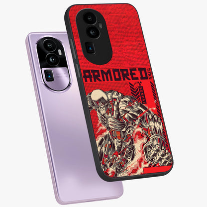 Crimson Mecha Titan Glass Case displayed in angled mockup highlighting futuristic mech illustration with bold crimson aesthetic.