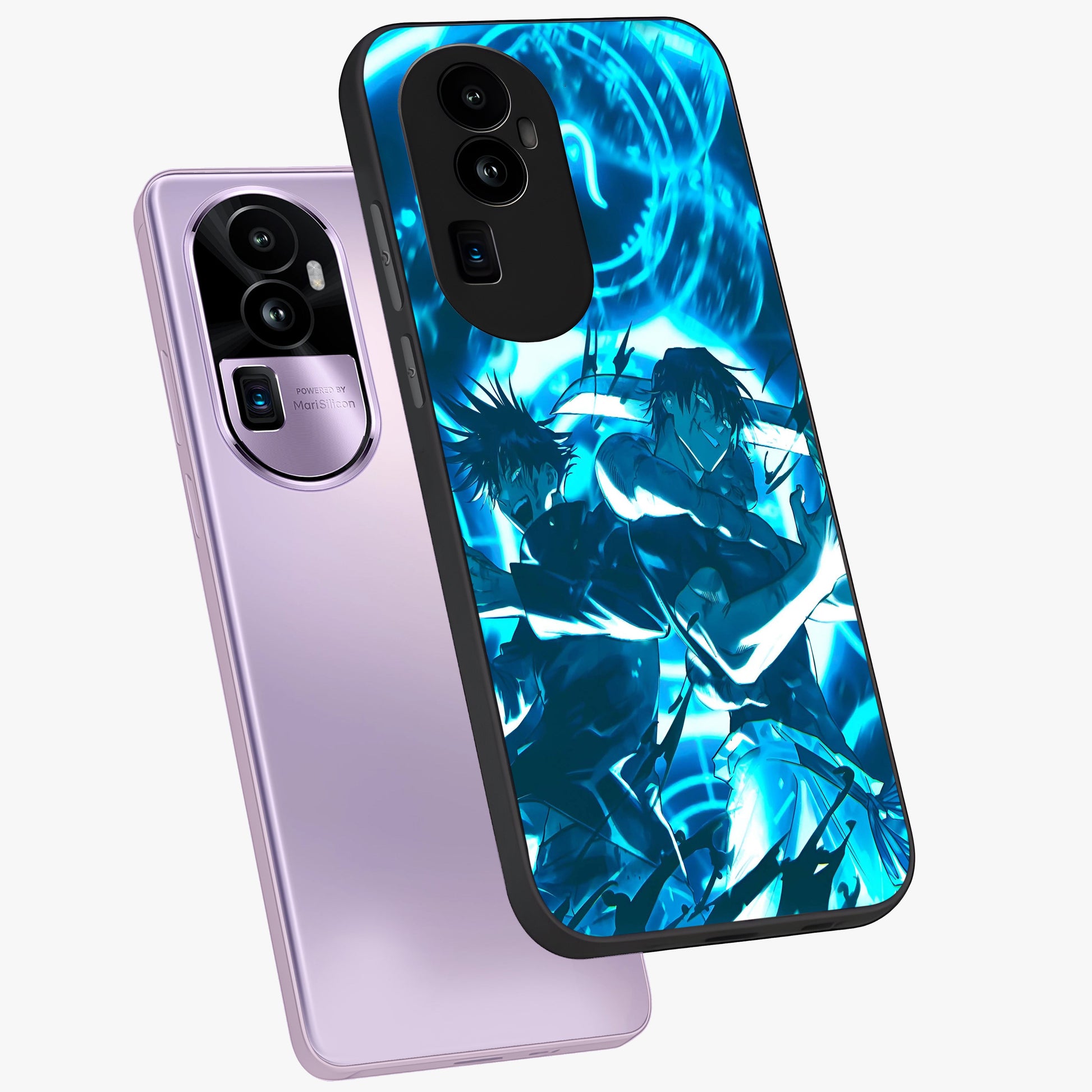 Cursed Energy Clash Glass Case displayed in angled mockup highlighting powerful battle inspired graphic with anime style aesthetic.