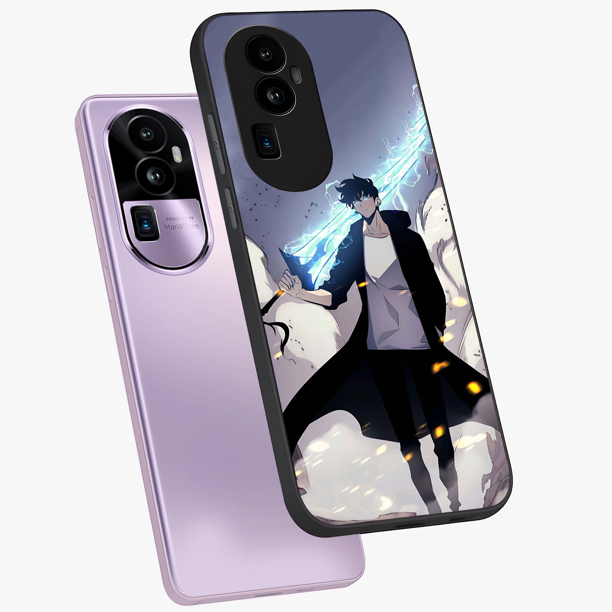 Dark Lightning Anime Warrior Glass Case displayed in angled mockup highlighting powerful lightning themed anime illustration.