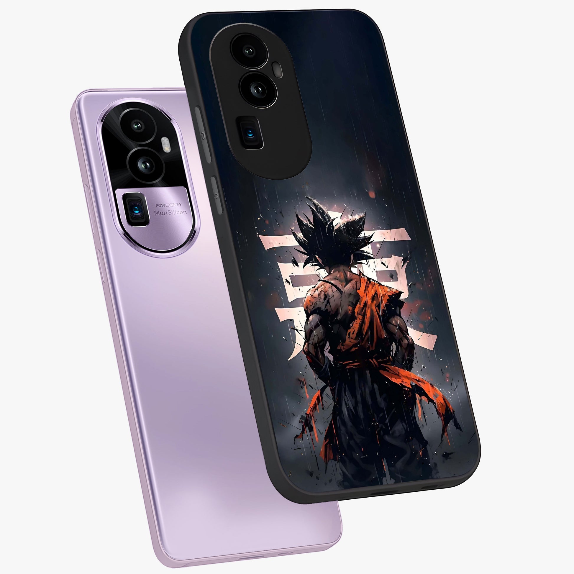 Dark Warrior In Rain Glass Case displayed in angled mockup highlighting dramatic warrior illustration with dark rain aesthetic.
