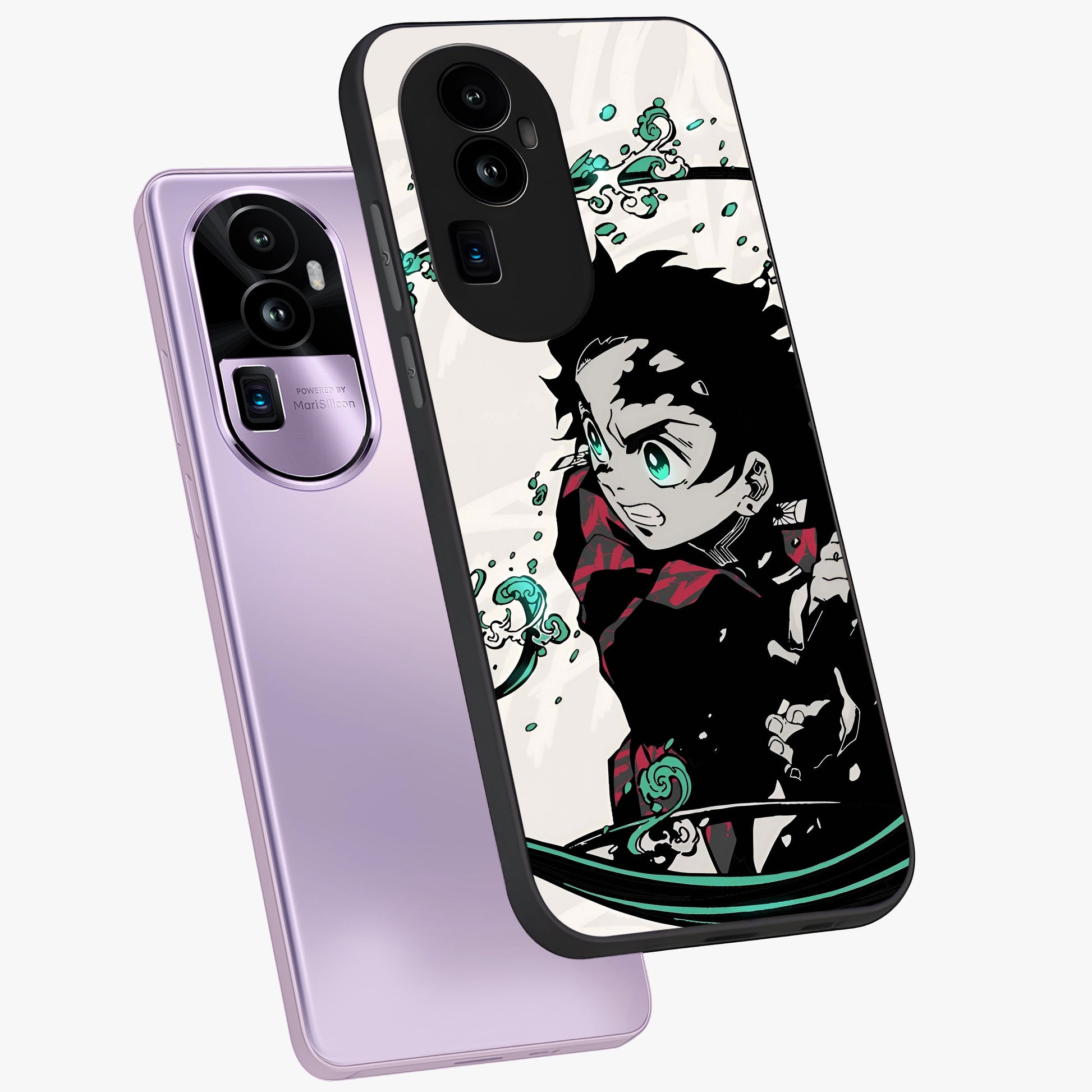 Demon Slayer Glass Case displayed in angled mockup highlighting dramatic anime character design with action aesthetic.