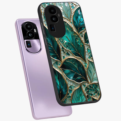 Emerald Leaf Glass Glass Case displayed in angled mockup highlighting botanical leaf illustration with elegant natural aesthetic.