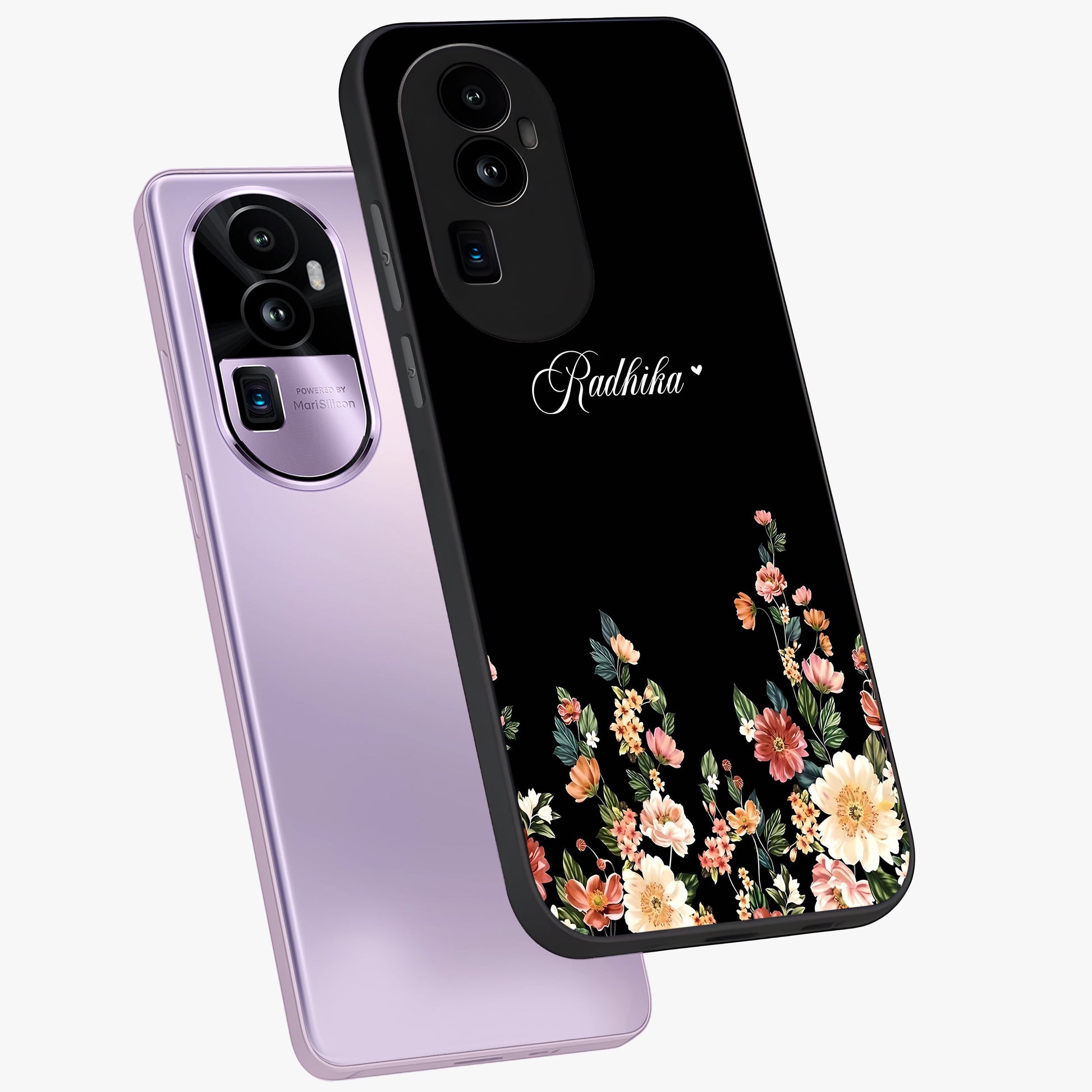 Floral Design With a Custom Personalized Name Glass Case displayed in angled mockup highlighting elegant floral pattern with custom name feature.