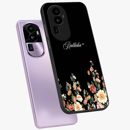 Floral Design With a Custom Personalized Name Glass Case displayed in angled mockup highlighting elegant floral pattern with custom name feature.