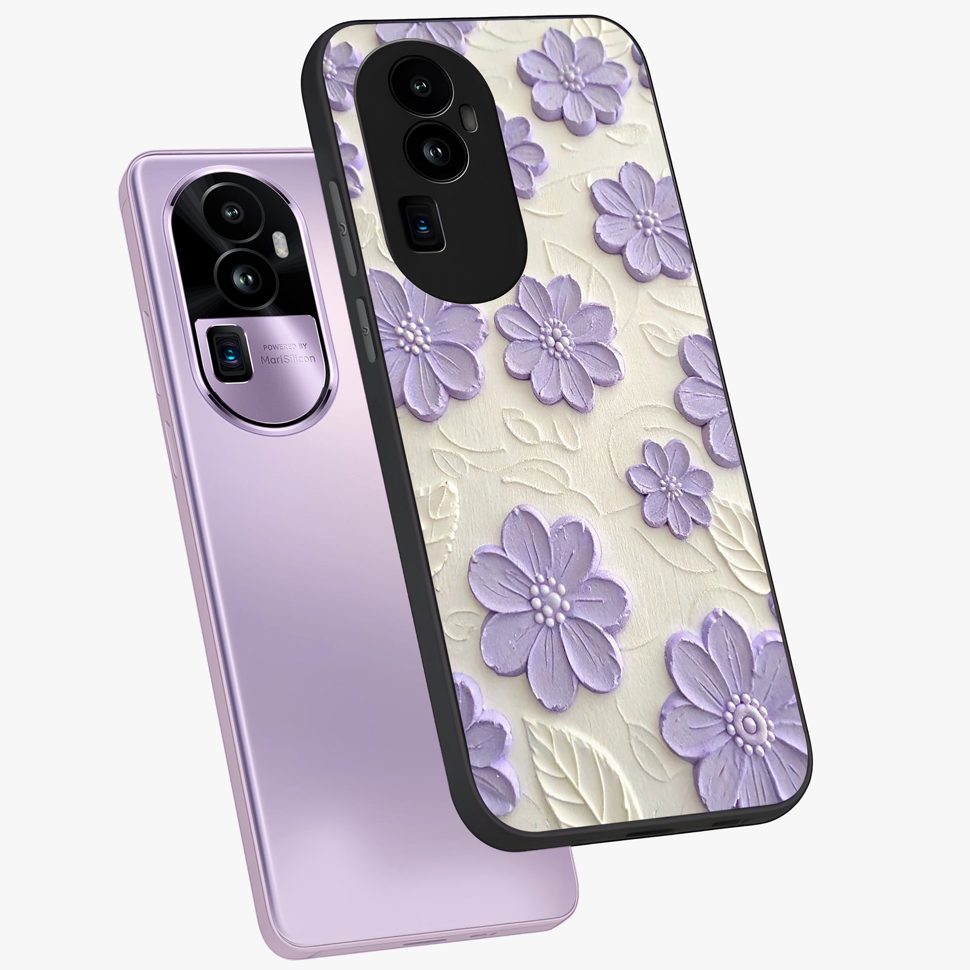 Floral Wall Art With Purple Flowers Glass Case displayed in angled mockup highlighting vibrant purple floral illustration with artistic aesthetic.