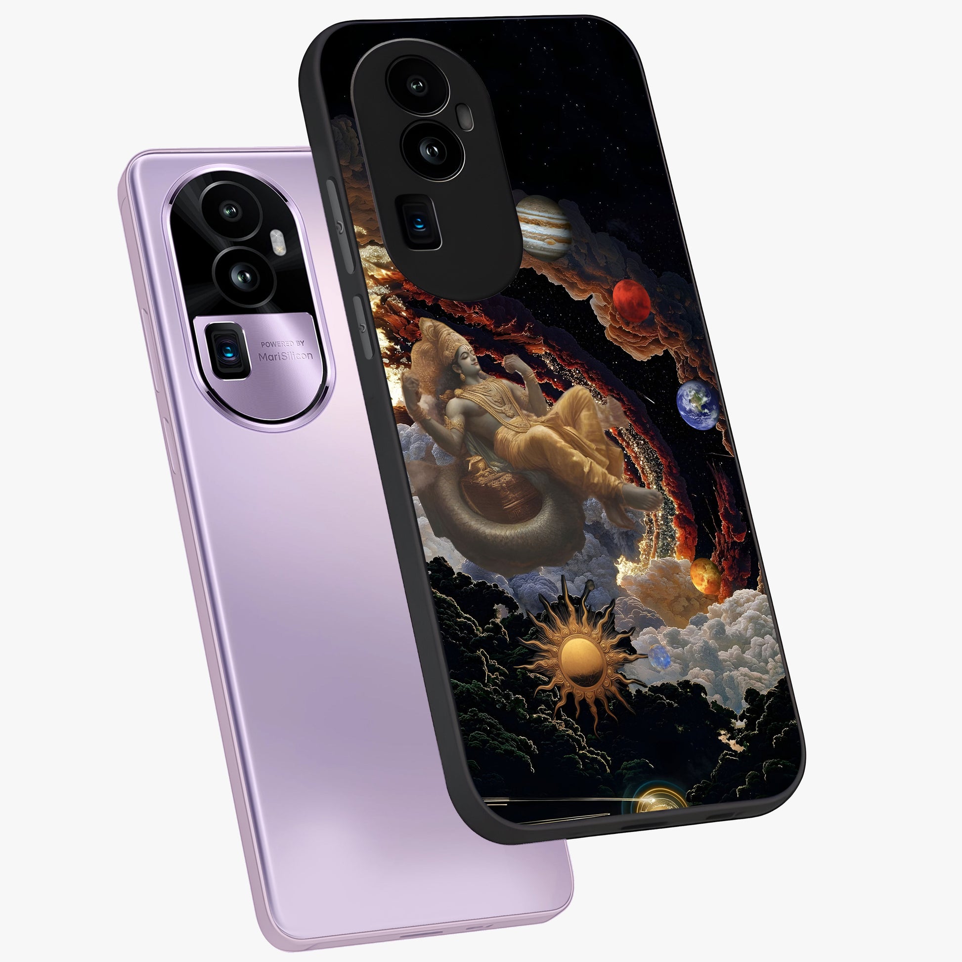 Galactic Divine God Glass Case displayed in angled mockup highlighting powerful celestial deity illustration with galactic aesthetic.