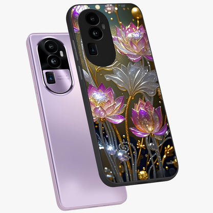 Golden Floral Majesty Glass Case displayed in angled mockup highlighting elegant flower design with royal golden aesthetic.