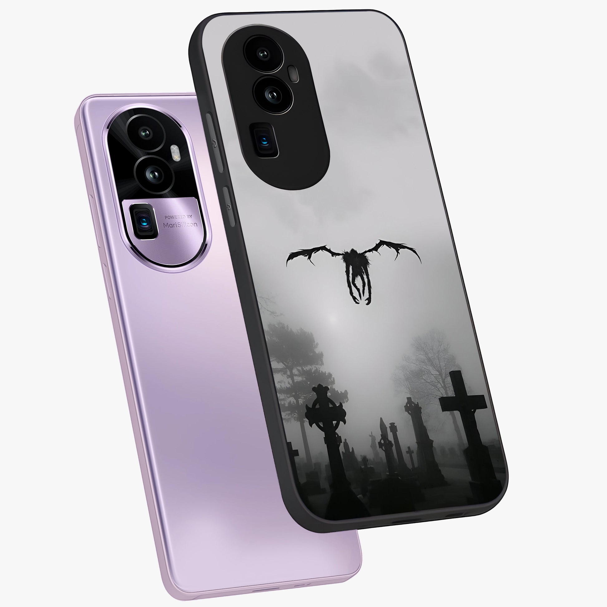 Graveyard Shadow Descent Glass Case displayed in angled mockup highlighting eerie shadow illustration with gothic aesthetic.