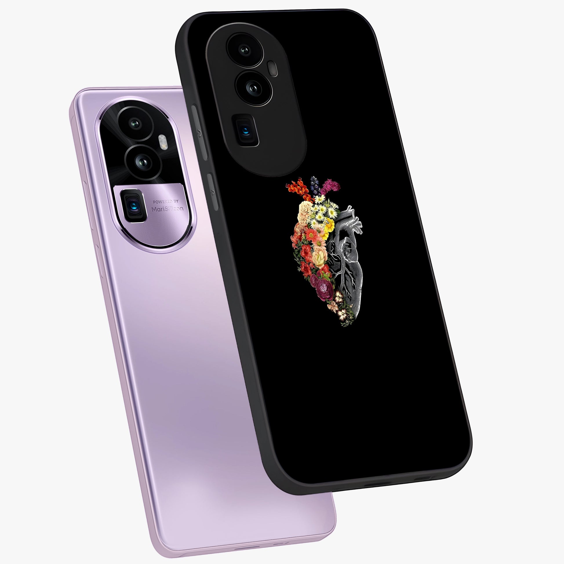 Heart With Flowers Glass Case displayed in angled mockup highlighting romantic flower design with soft aesthetic style.