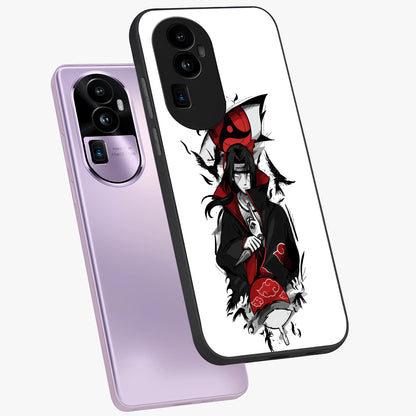 Itachi Limited Edition Naruto Anime Glass Case displayed in angled mockup highlighting dramatic anime illustration with bold action aesthetic.