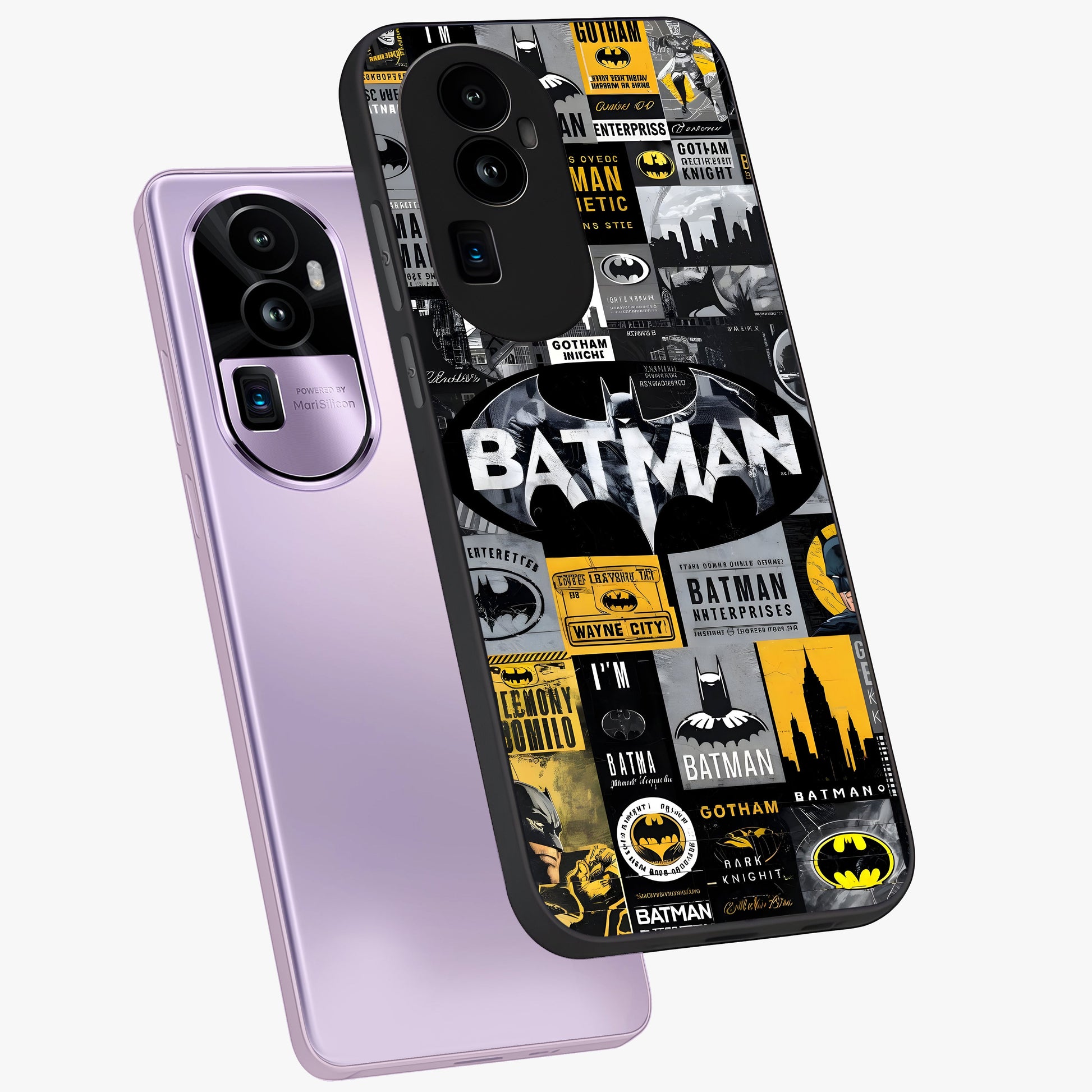 Knight Gotham Rise Glass Case displayed in angled mockup highlighting powerful knight silhouette design with dramatic aesthetic.