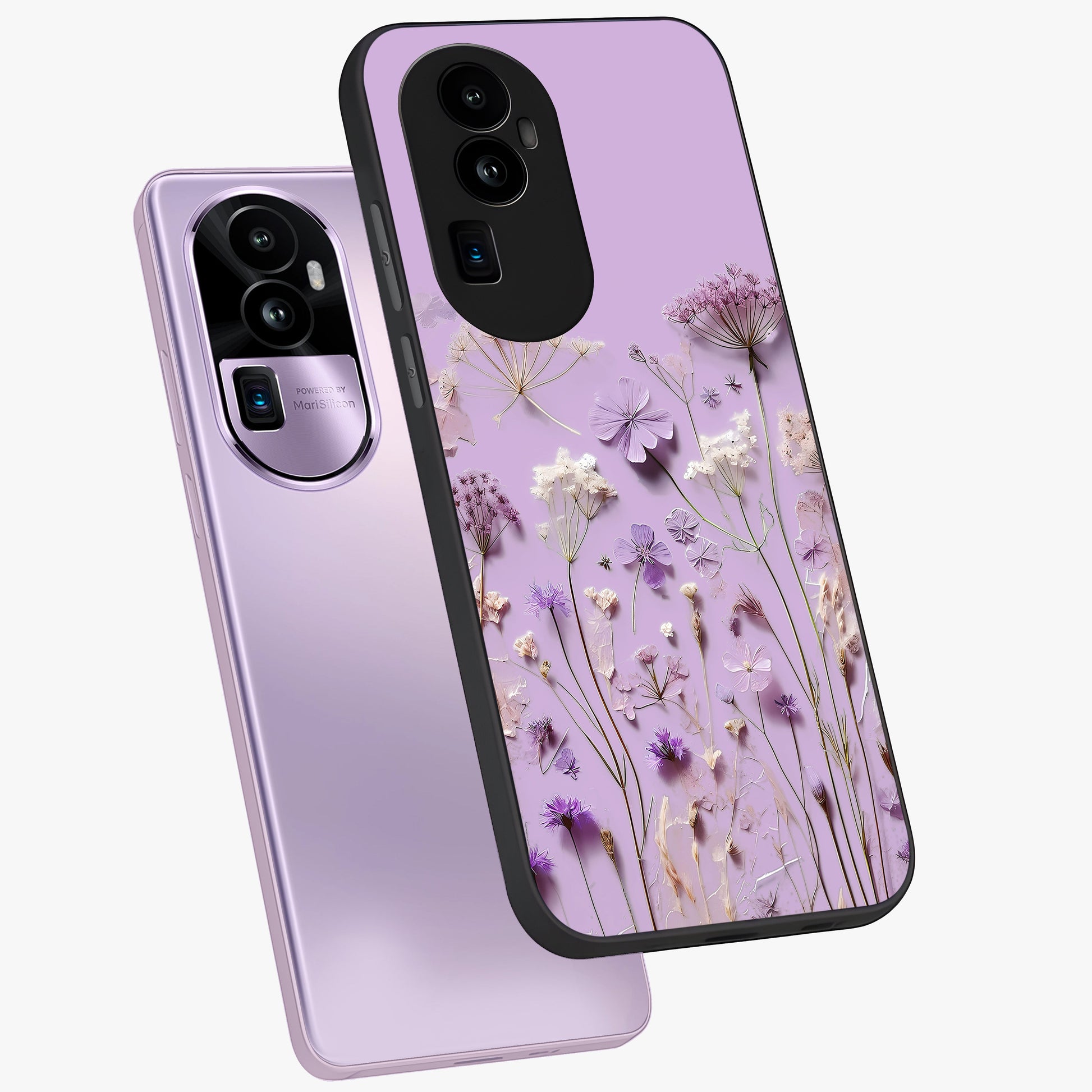 Lavender Blossom Dream Glass Case displayed in angled mockup highlighting dreamy lavender flower design with calming aesthetic style.