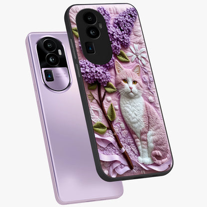 Lavender Cat Whimsy Glass Case displayed in angled mockup highlighting playful feline illustration with pastel lavender aesthetic.