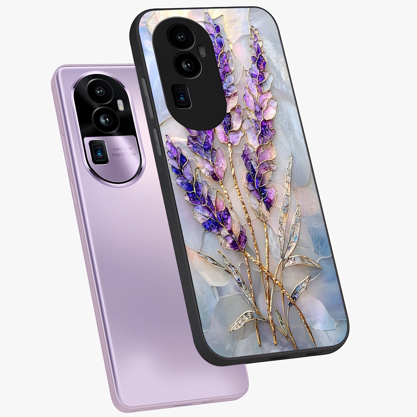 Lavender Dream Glow Glass Case displayed in angled mockup highlighting dreamy purple glow design with soft artistic style.