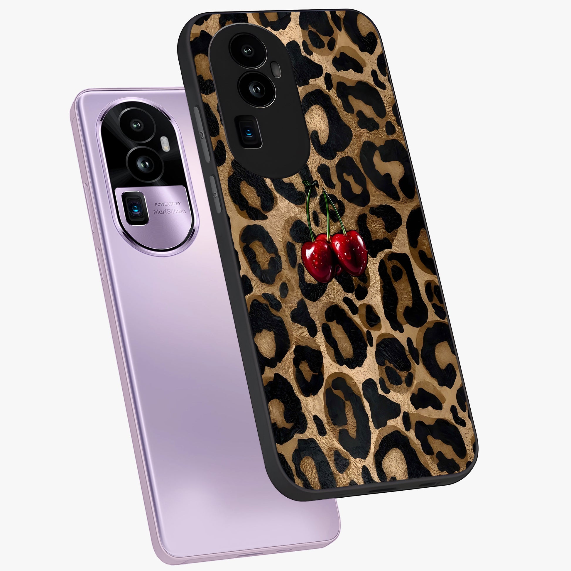 Leopard Wild Cherry Glass Case displayed in angled mockup highlighting bold animal print design with playful cherry aesthetic.