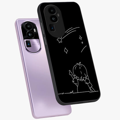 Line Art Girl With Shooting Stars Glass Case displayed in angled mockup highlighting elegant line art design with dreamy star aesthetic.