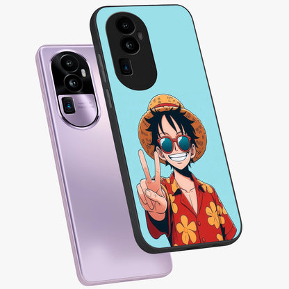 Luffy Summer Anime Vibe Glass Case displayed in angled mockup highlighting energetic anime illustration with summer vibe aesthetic.