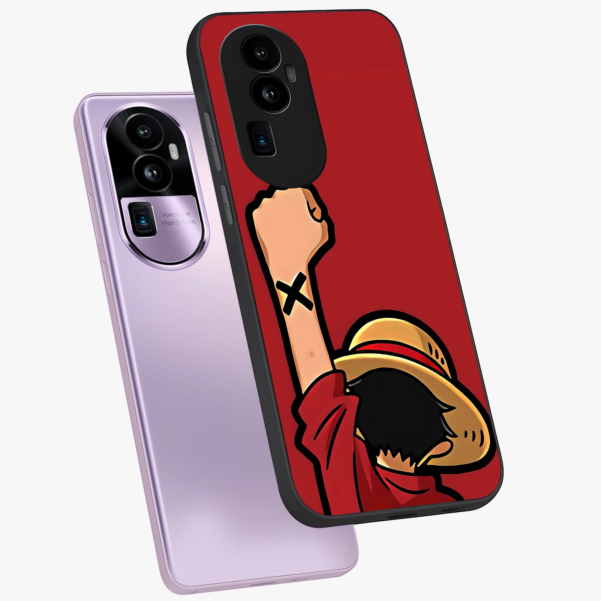 Luffy X Spirit Glass Case displayed in angled mockup highlighting powerful anime design with energetic action aesthetic.