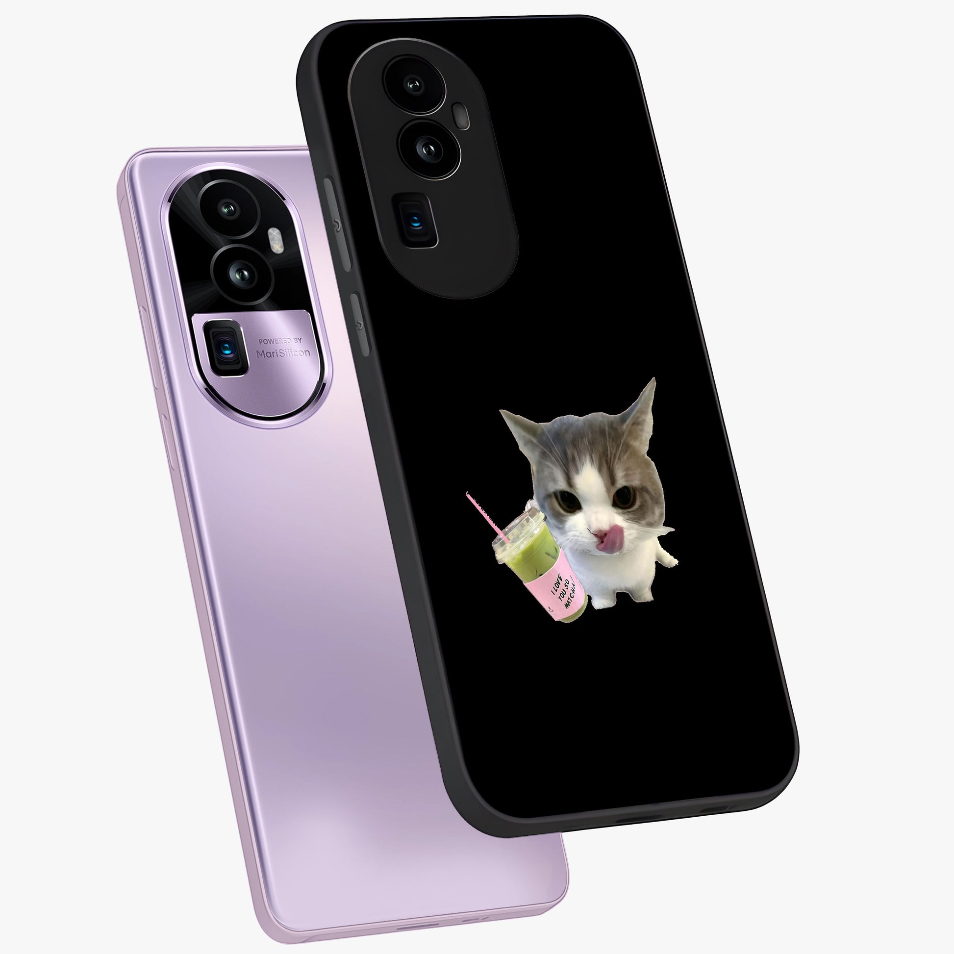 Matcha Cat Style Glass Case displayed in angled mockup highlighting playful feline design with pastel matcha aesthetic.