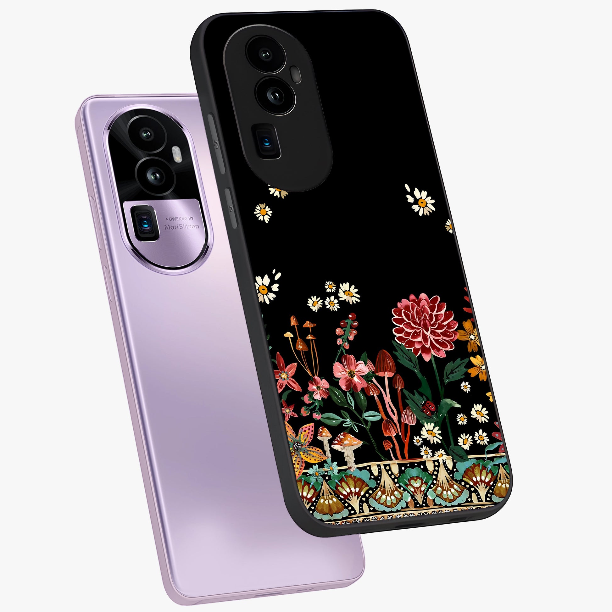 Midnight Bloom Pattern Glass Case displayed in angled mockup highlighting elegant flower design with midnight aesthetic style.