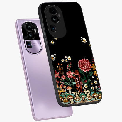 Midnight Bloom Pattern Glass Case displayed in angled mockup highlighting elegant flower design with midnight aesthetic style.