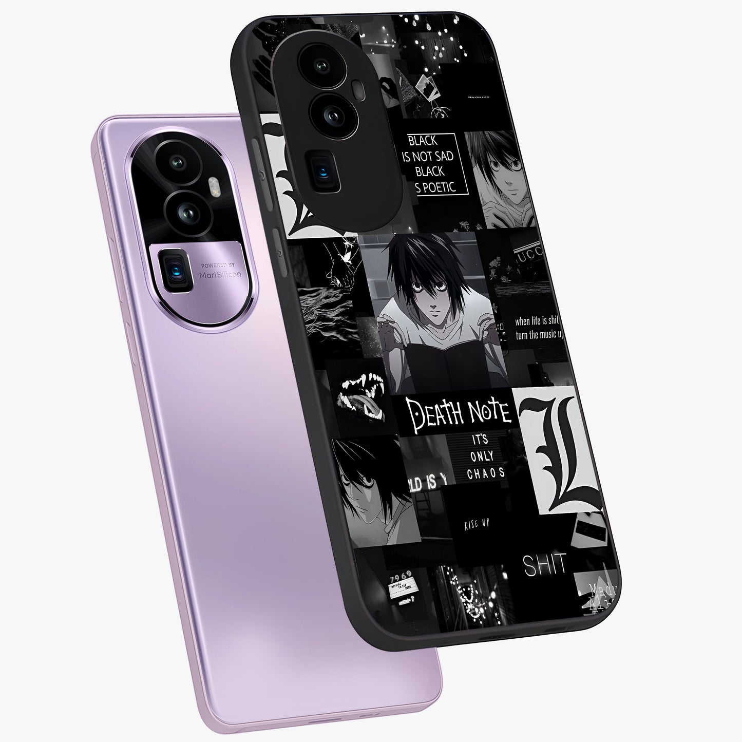Midnight Chaos Mind Glass Case displayed in angled mockup highlighting chaotic artistic design with dramatic midnight aesthetic.